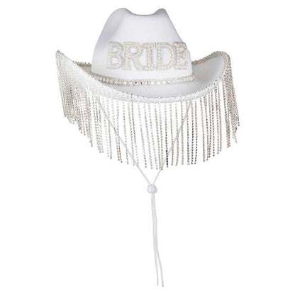 White Pearl Diamante Bride Cowboy Hat