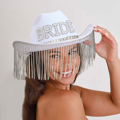 White Pearl Diamante Bride Cowboy Hat