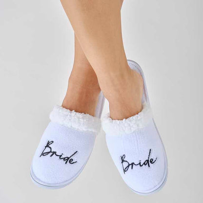 White Fluffy Bride Slippers