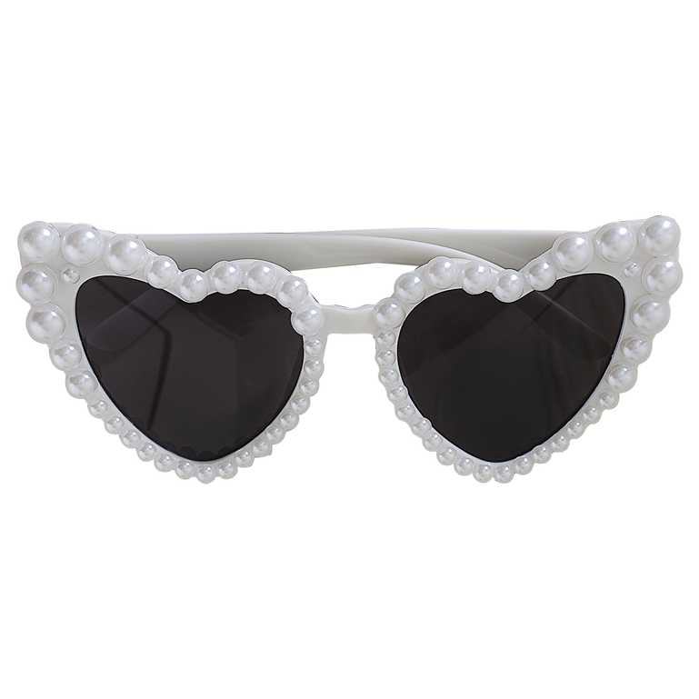 White Pearl Love Heart Shape Bride Sunglasses