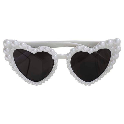 White Pearl Love Heart Shape Bride Sunglasses