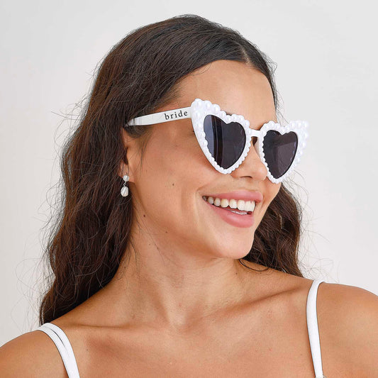 White Pearl Love Heart Shape Bride Sunglasses