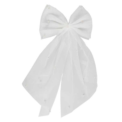 White Tulle Pearl Bride Hair Bow