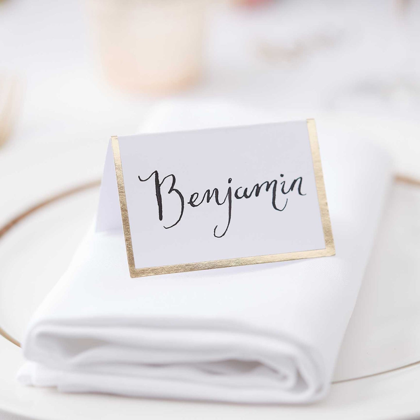 White & Gold Foiled Name Place Cards