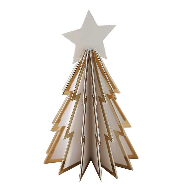 white and gold christmas tree name place cards