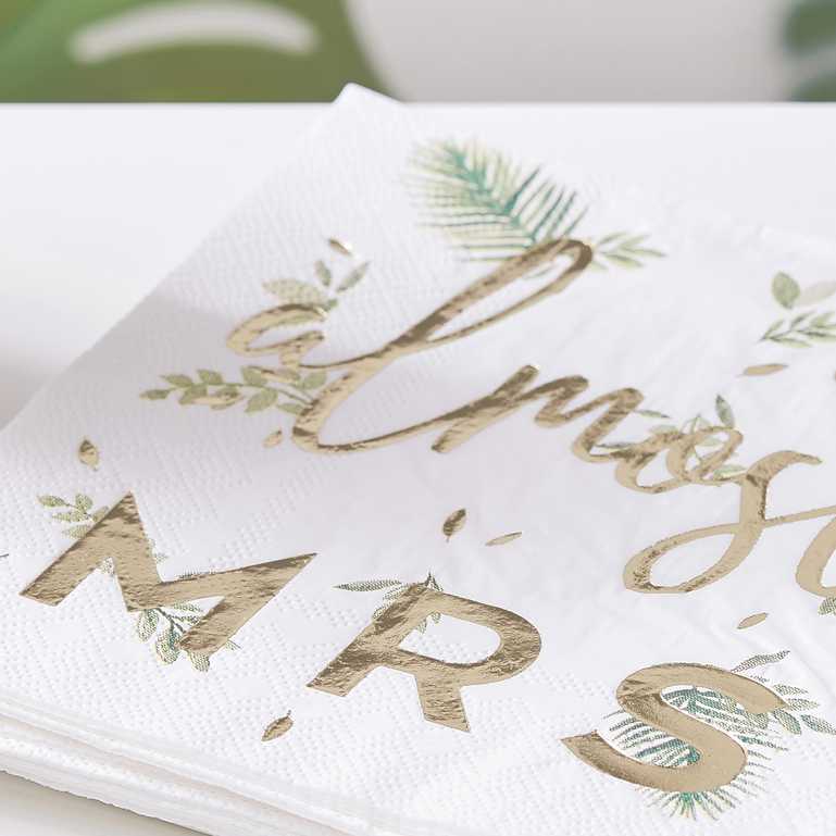 almost mrs bride to be team bride bridal shower hens party bachelorette party napkin serviettes decorations botanical gold leaves