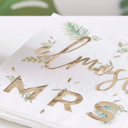 almost mrs bride to be team bride bridal shower hens party bachelorette party napkin serviettes decorations botanical gold leaves