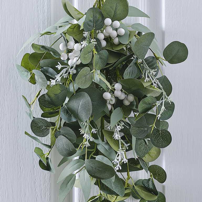 Artificial Eucalyptus White Berries Christmas Front Door Swag Wreath