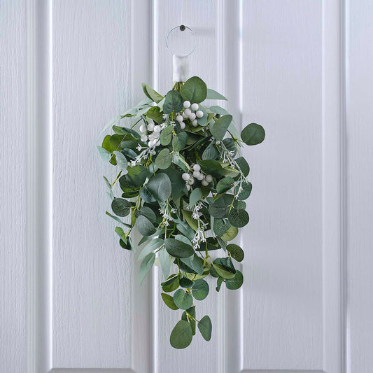 Artificial Eucalyptus White Berries Christmas Front Door Swag Wreath