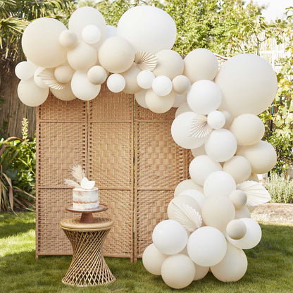 White & Nude Balloon Garland Arch Kit with Paper Fans