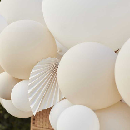 White & Nude Balloon Garland Arch Kit with Paper Fans