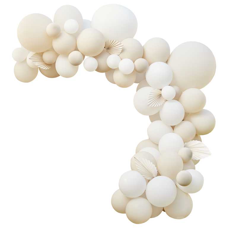 White & Nude Balloon Garland Arch Kit with Paper Fans