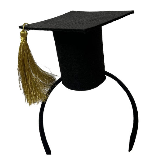 Black & Gold Graduation Mortarboard Cap Hat Headband