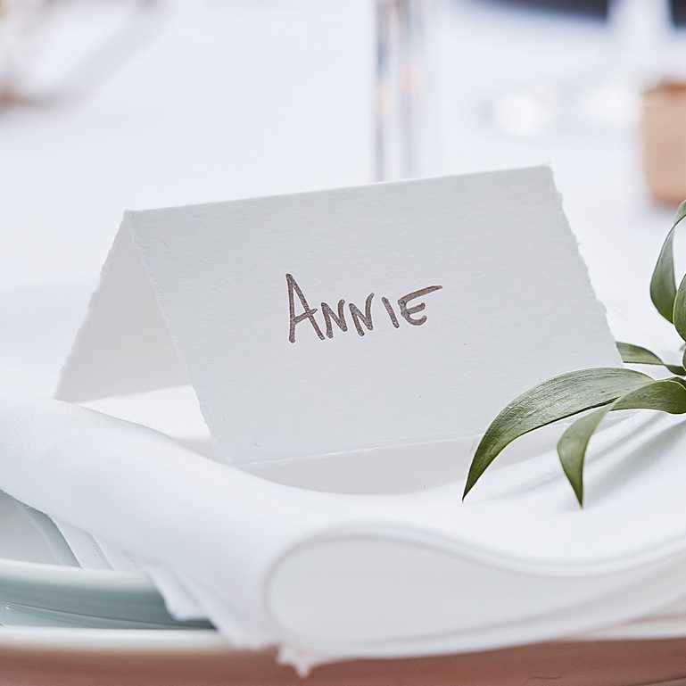 White Cotton Paper Wedding Name Place Cards