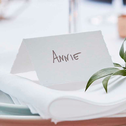 White Cotton Paper Wedding Name Place Cards