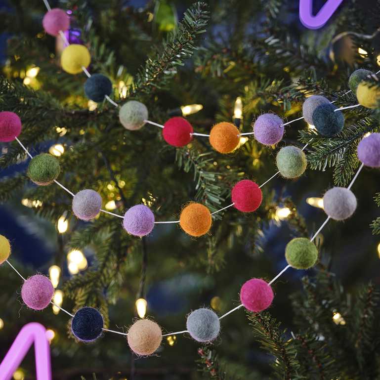 Bright Colourful Pom Pom Christmas Garland