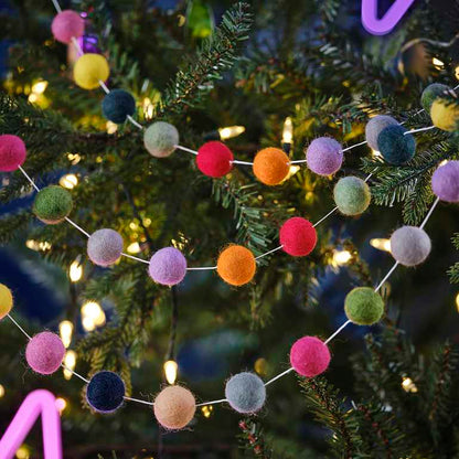 Bright Colourful Pom Pom Christmas Garland