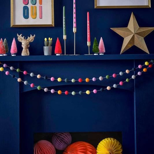 Bright Colourful Pom Pom Christmas Garland