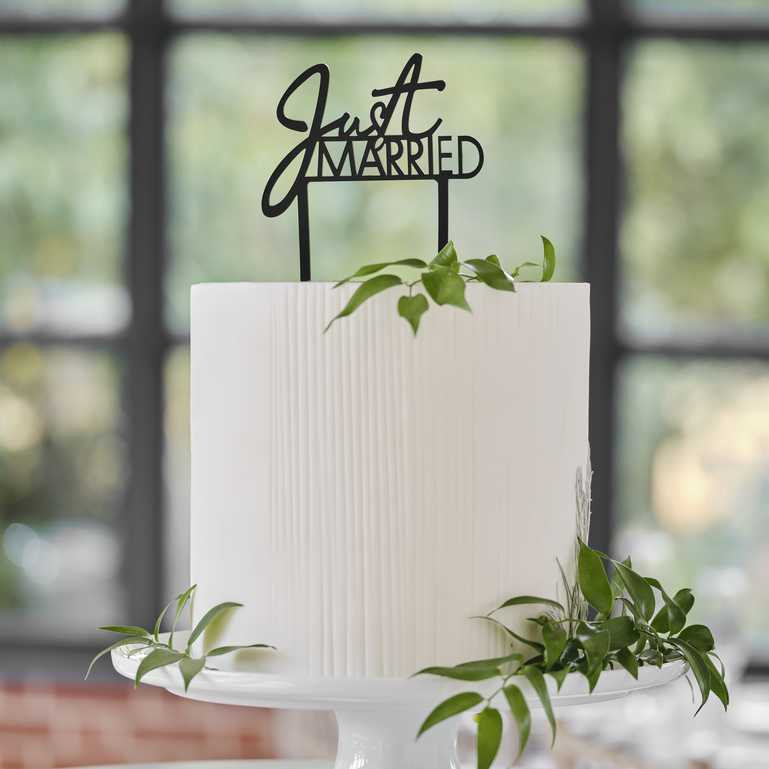 Just Married Black Wedding Cake Topper