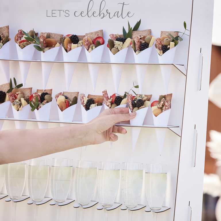 wedding drink canape engagement party bridal shower confetti cone food champagne display holder stand