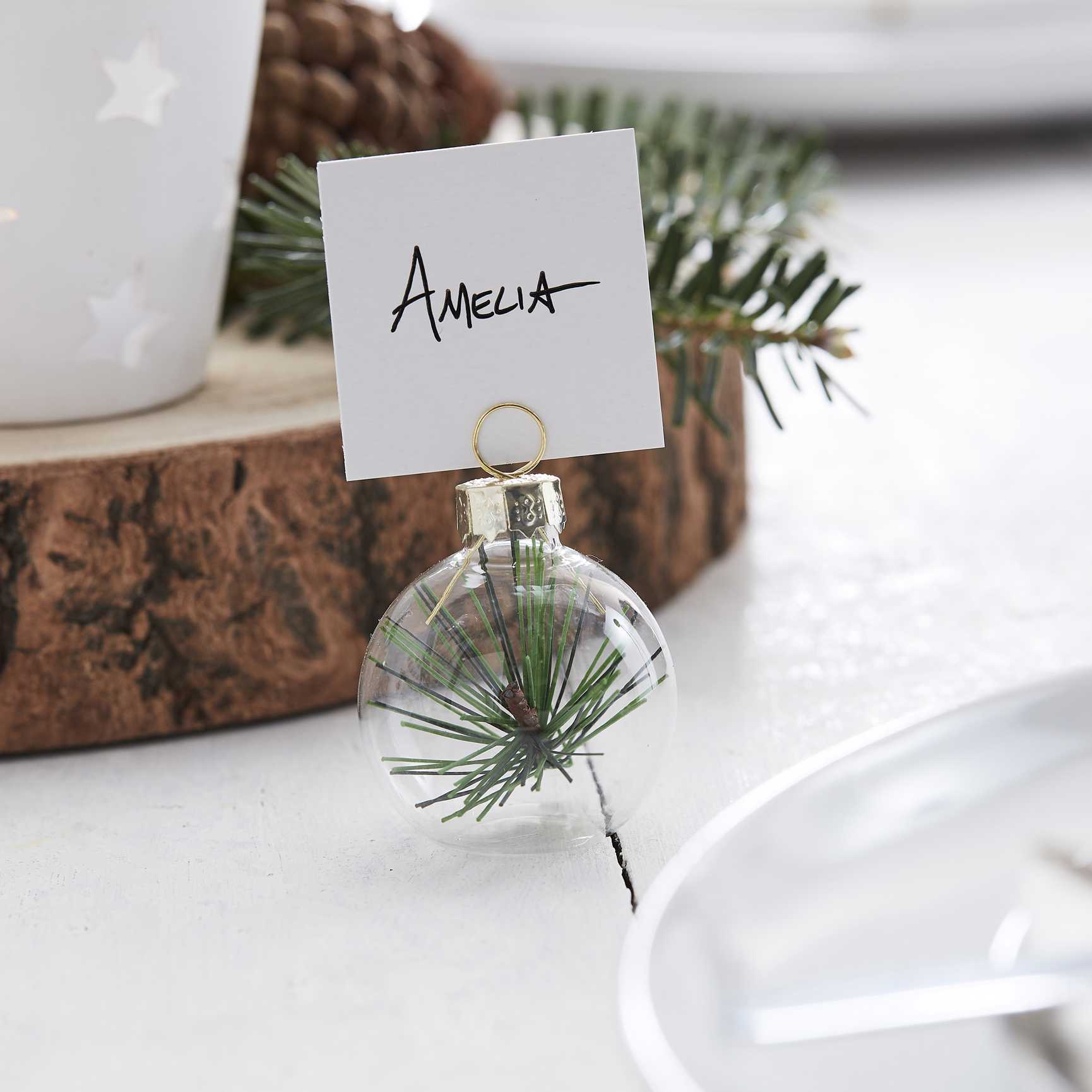 christmas pine tree bauble name place setting card holder decoration for the dinner lunch table