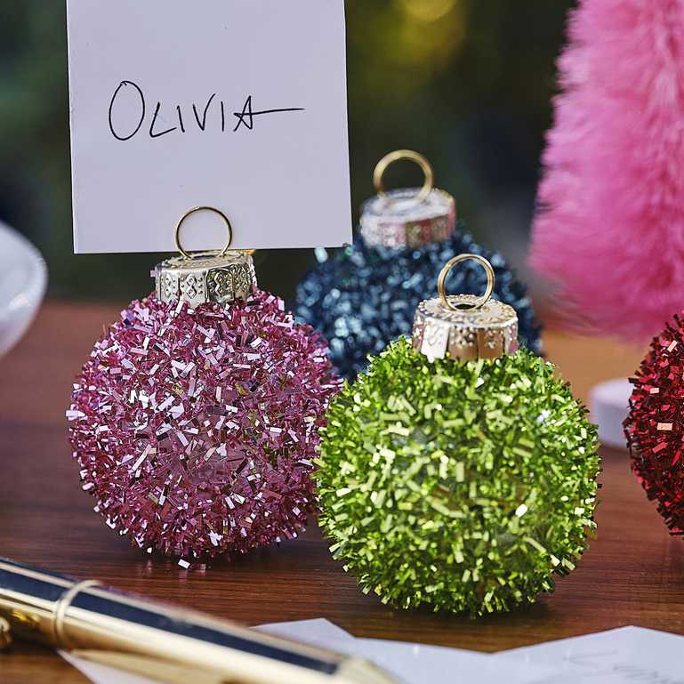 Bright Christmas Tinsel Bauble Name Place Card Holders