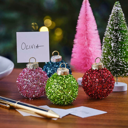 Bright Christmas Tinsel Bauble Name Place Card Holders