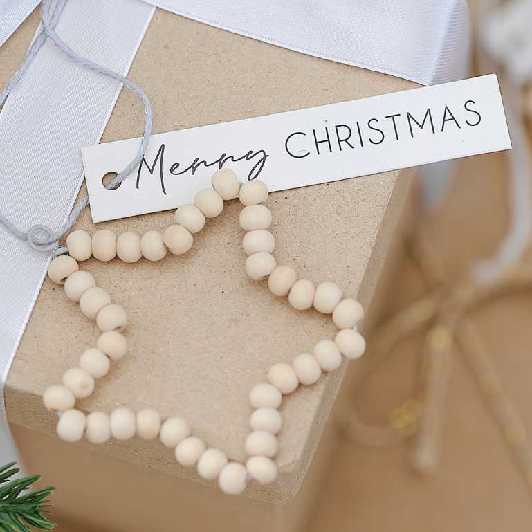Christmas Wooded Beaded Present Gift Tags