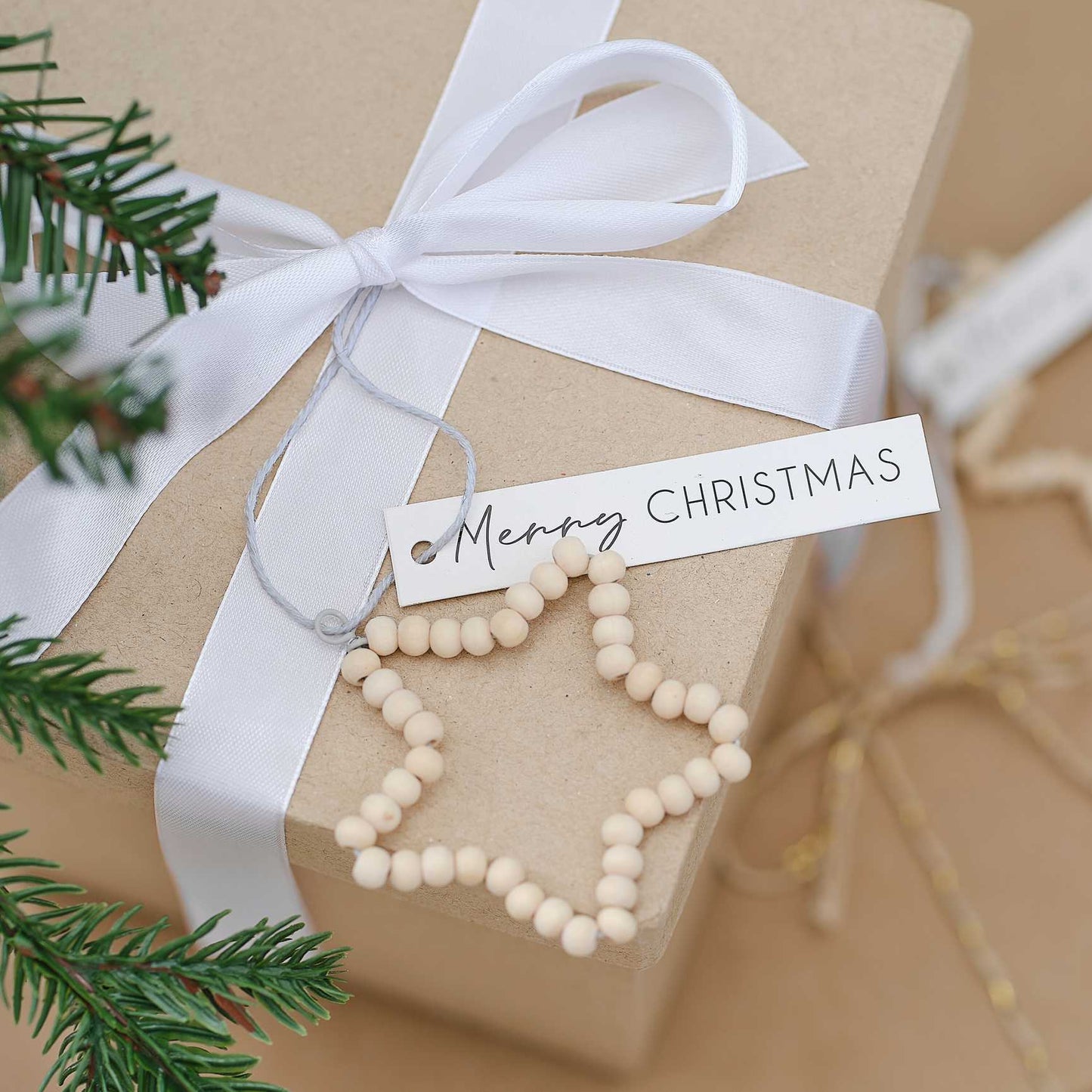 Christmas Wooded Beaded Present Gift Tags