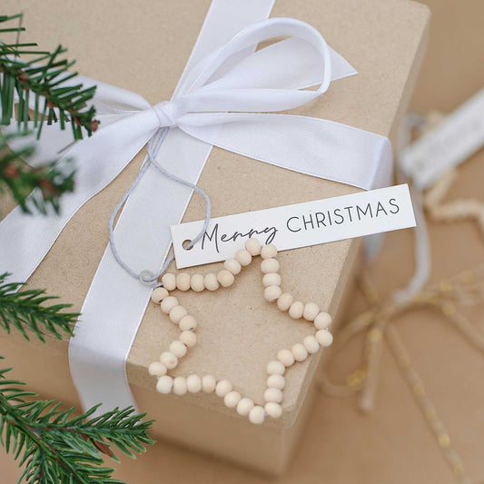 Christmas Wooded Beaded Present Gift Tags