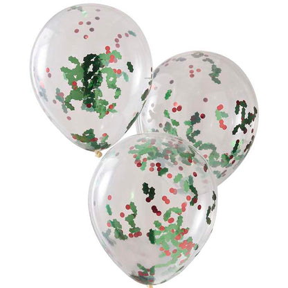 Christmas Holly & Berries Confetti Balloons Pk 5