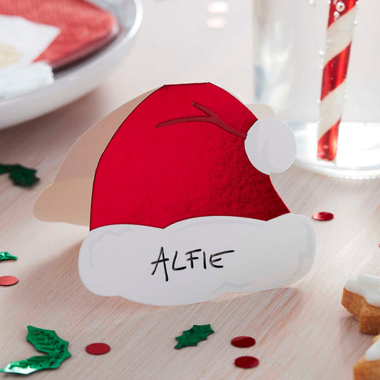 Christmas Santa Hat Guests Name Place Cards