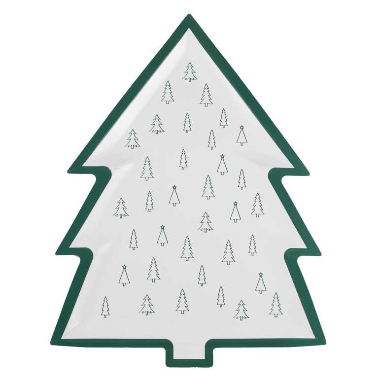 White & Green Christmas Tree Shaped Paper Party Plates