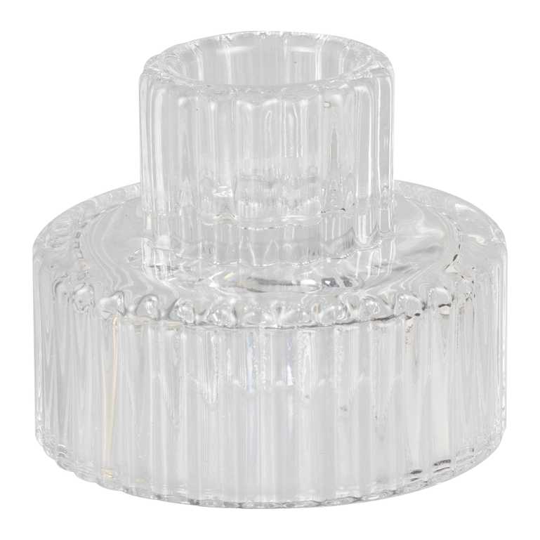 clear glass ribbed christmas candle stick holders