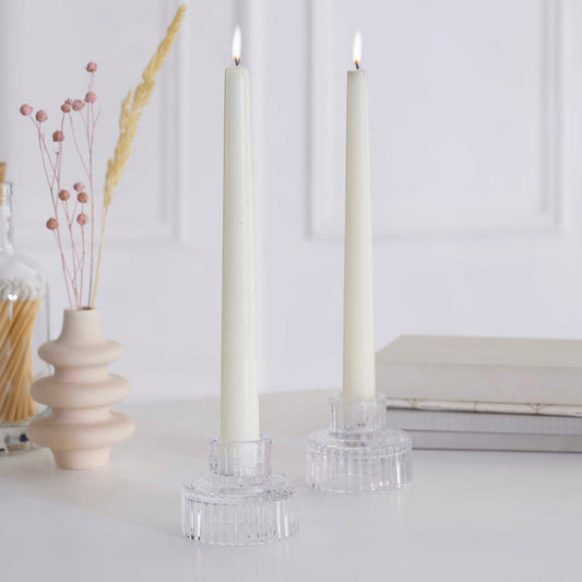 clear glass ribbed christmas candle stick holders