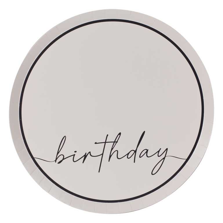 nude and black happy birthday paper party plates