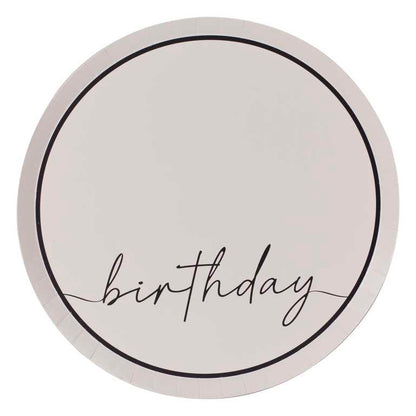 nude and black happy birthday paper party plates