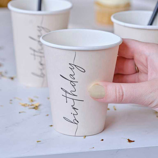 Nude & Black Happy Birthday Paper Party Cups