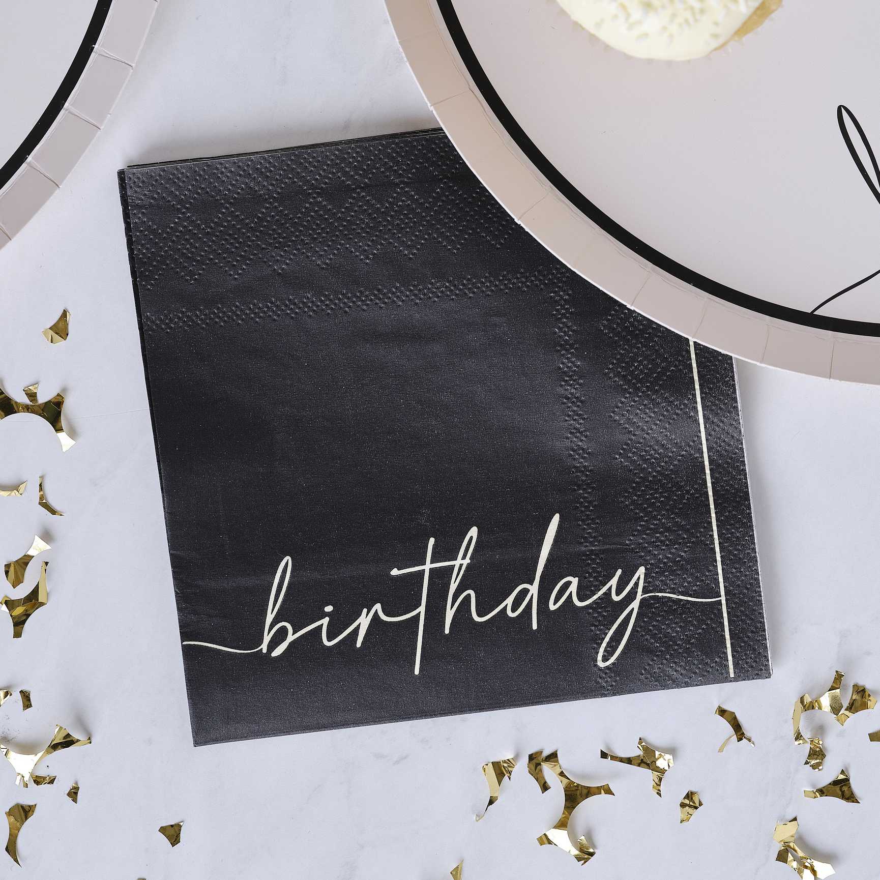 black happy birthday party paper napkins serviettes