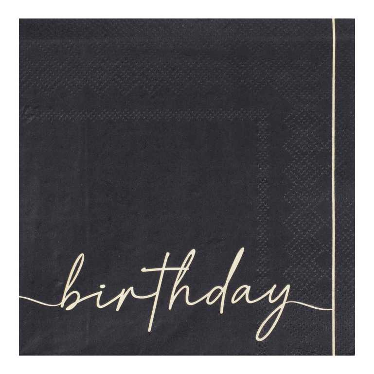 black happy birthday party paper napkins serviettes