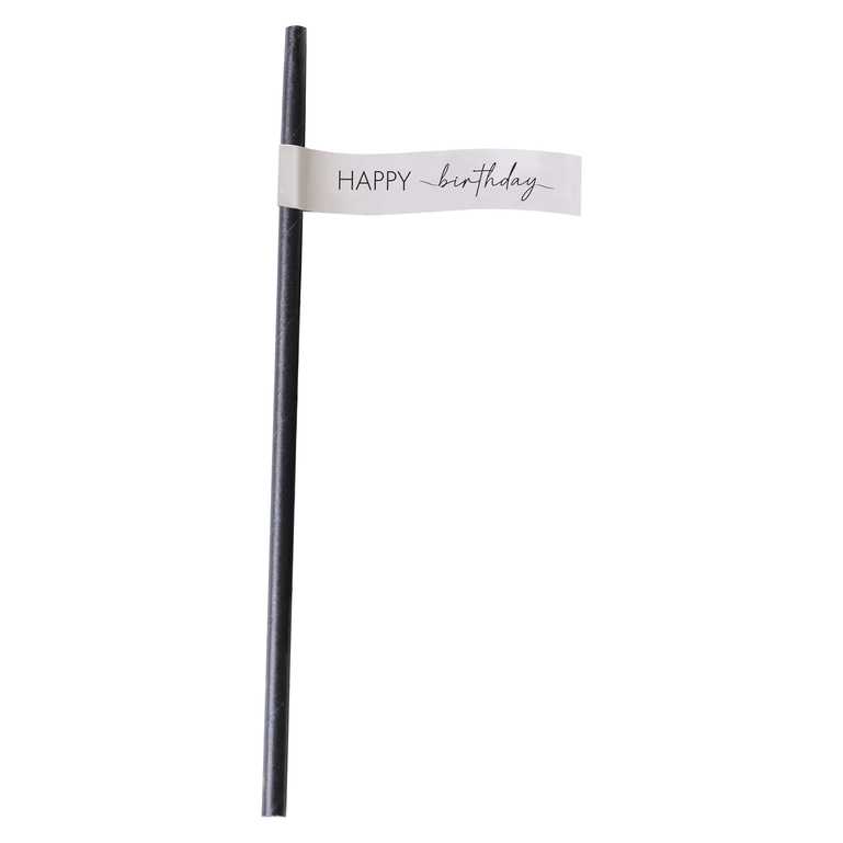 Nude & Black Champagne Noir Hapy Birthday Paper Party Straws