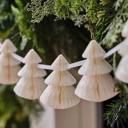 Eco-Friendly Cream Christmas Tree Honeycomb Bunting Garland Decoration