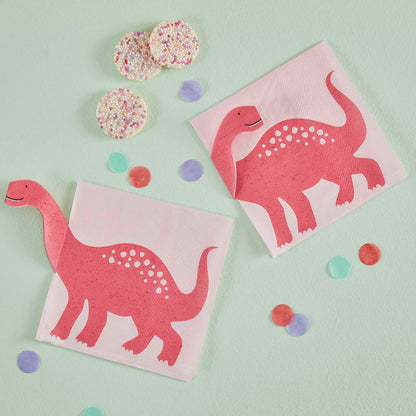 pink dinosaur girls kids birthday party theme paper party napkin serviettes