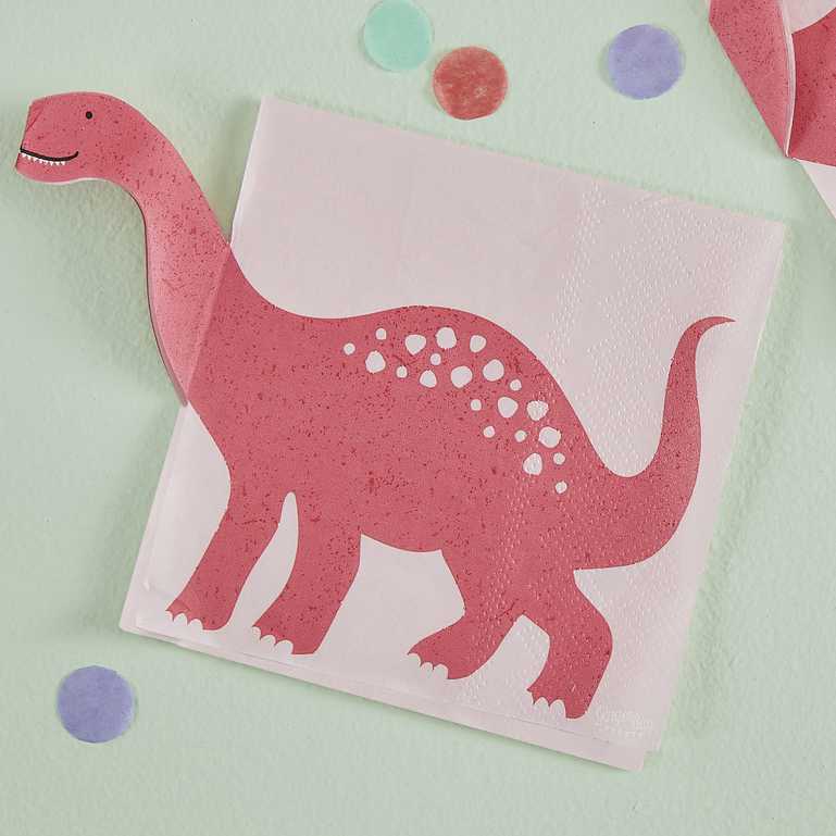 pink dinosaur girls kids birthday party theme paper party napkin serviettes