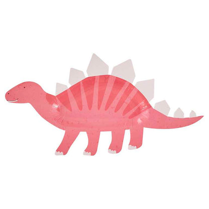 Pink dinosaur girls kids birthday party theme paper party plates shaped like dinosaurs