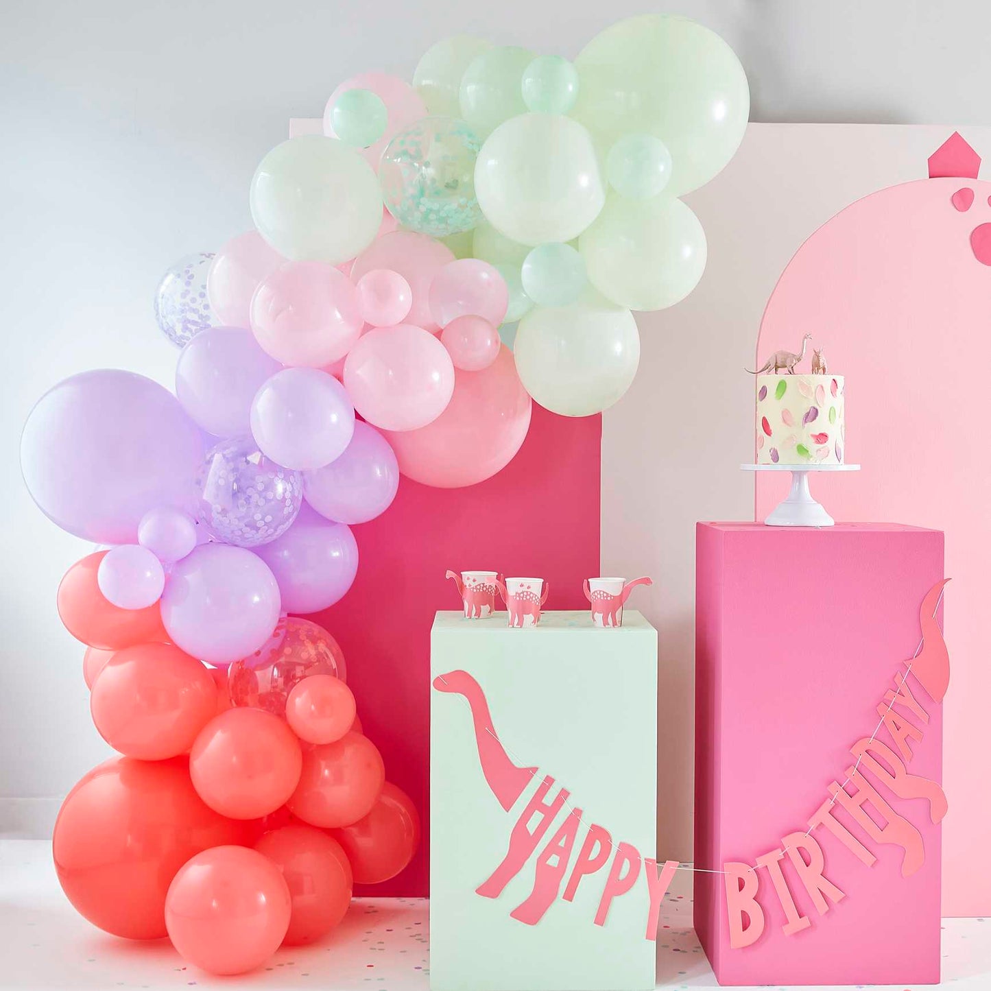 Pink Dinosaur Theme Lilac, Pastel Green DIY Balloon Garland Kit