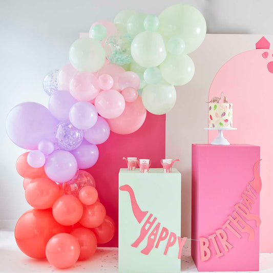 Pink Dinosaur Theme Lilac, Pastel Green DIY Balloon Garland Kit