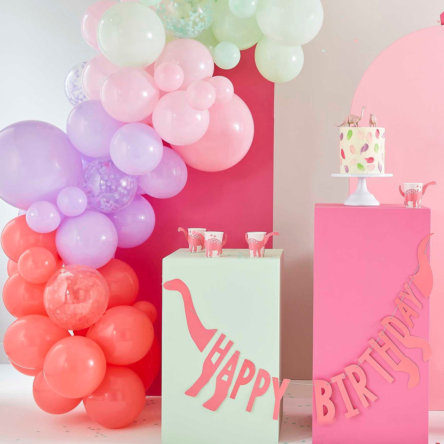 Pink, Lilac & Pastel Green with Dinosaur Spikes Balloon Pack