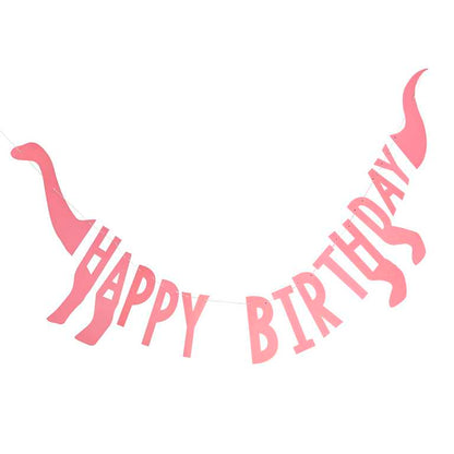 pink dinosaur girls kids chiildren birthdya party hanging banner bunting decoration