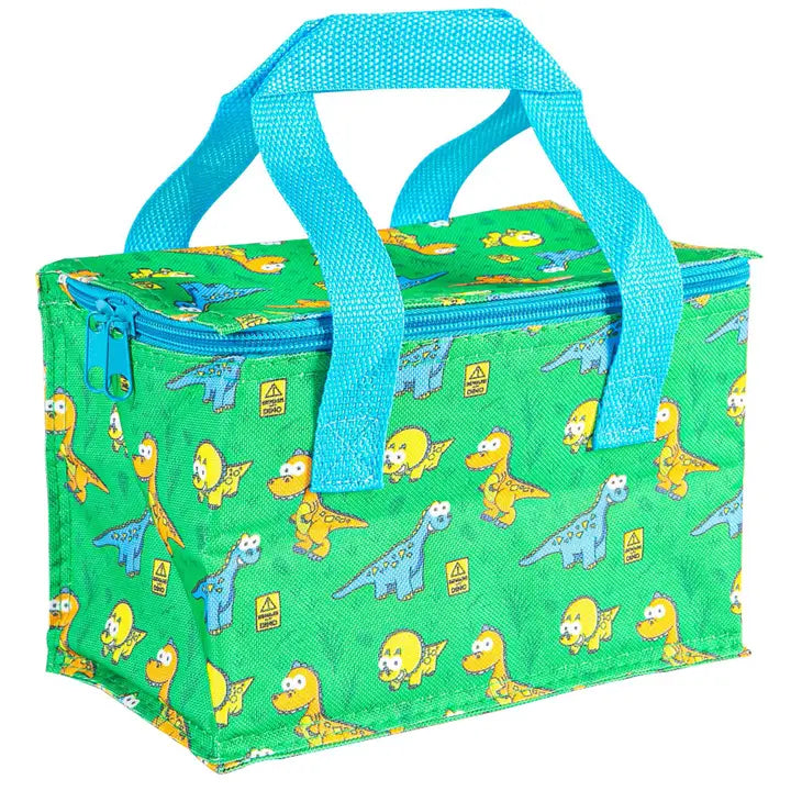 green dinosaur design kids childrens school daycare insulated lunch bag with carry handle